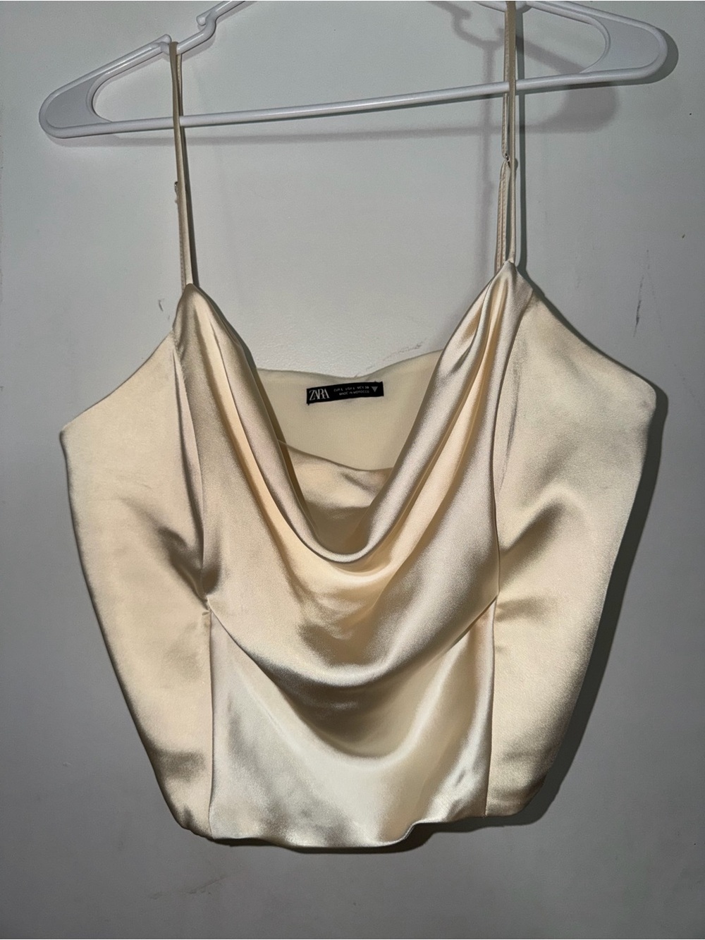 ZARA Satin Cowl Neck Spaghetti Strap Camisole in Cream